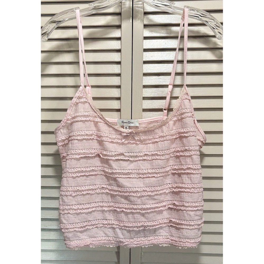Faded‎ Rose Pink Crop Crochet Camisole Adjustable Straps Size XL NWT